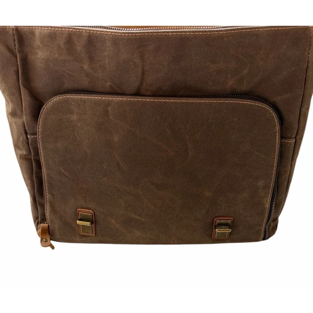 ZB Messenger Bag Canvas-‎ Leather- Waterproof- Adjustable Strap Brown